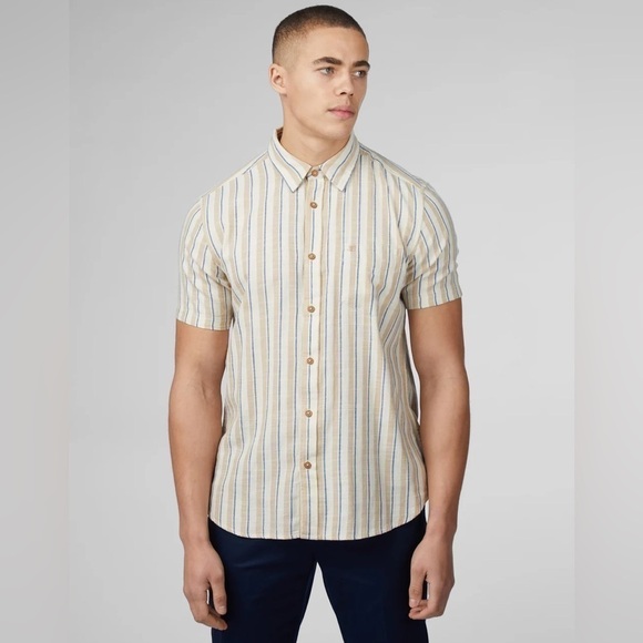 Ben Sherman Men's Signature Mod Stripe Shirt Sz 2XL Blue Green Stripe - Picture 2 of 7